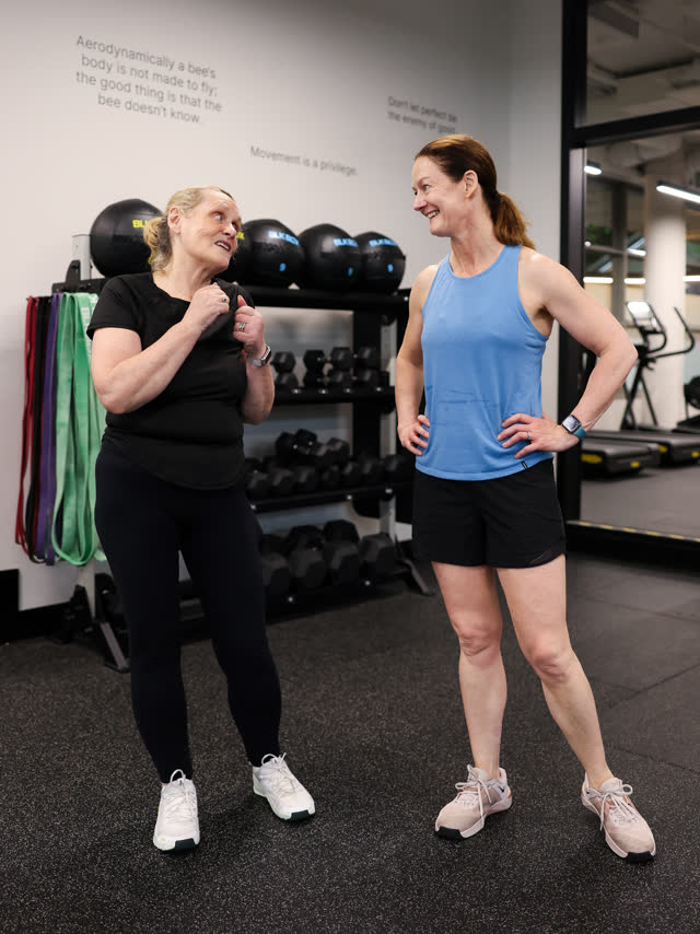 A member laughing during a coached session